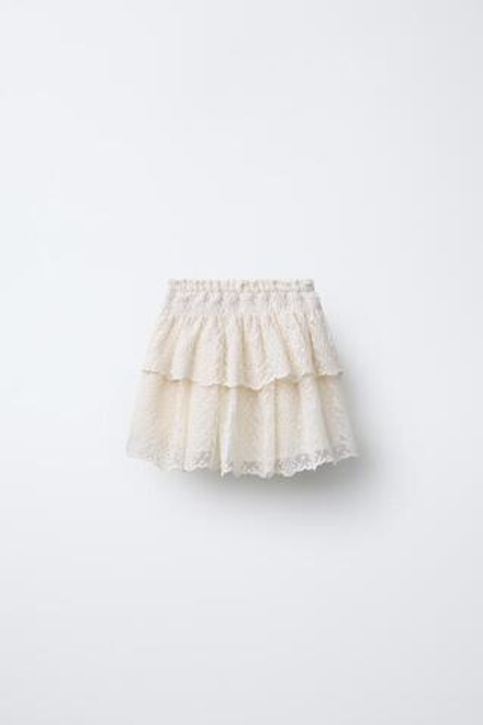 ZARA ЮБКА С ЦВЕТОЧНОЙ ВЫШИВКОЙ, ЭКРЮ