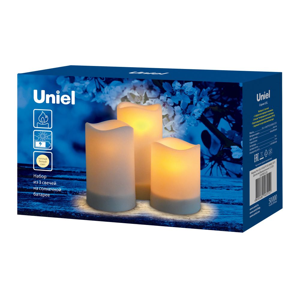 USL-S-816-PT150 CANDLE SET3 Садовый светильник на солнечной батарее Свеча. в наборе из 3 штук. 1 светодиод. Теплый белый свет. 1xАА Ni-Mh аккумулятор в-к. IP44. TM Uniel