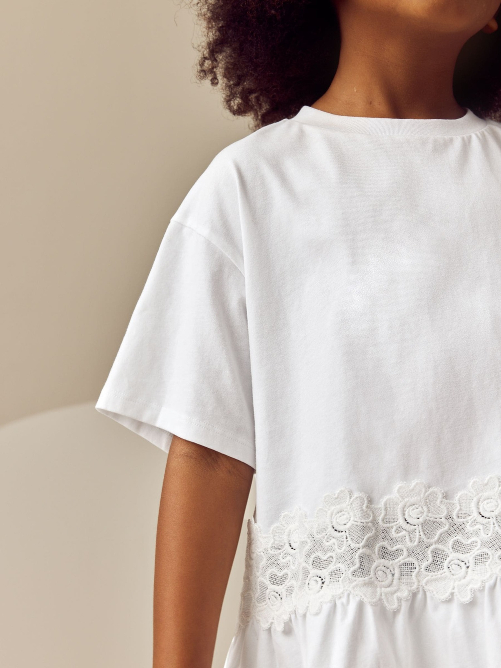 Футболка с кружевом для девочки Next E45-366, Белый