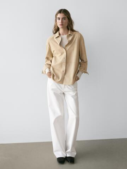 Massimo Dutti Прямые джинсы с высокой талией, экрю