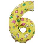 Шар (34"/86 см) Цифра, 6 Веселые картинки, Желтый 1 шт.
