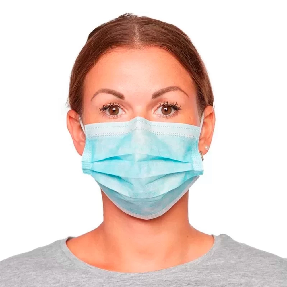 Маска 3-х слойная медицинская SENS с МБ, 5шт в пакете с липкой лентой (300уп по 5шт/уп) Голубая