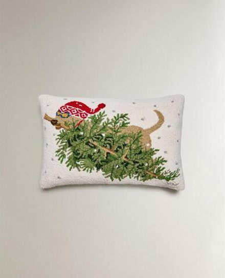 ZARA HOME РОЖДЕСТВЕНСКИЙ ЧЕХОЛ НА ПОДУШКУ С ВЫШИВКОЙ, ЭКРЮ