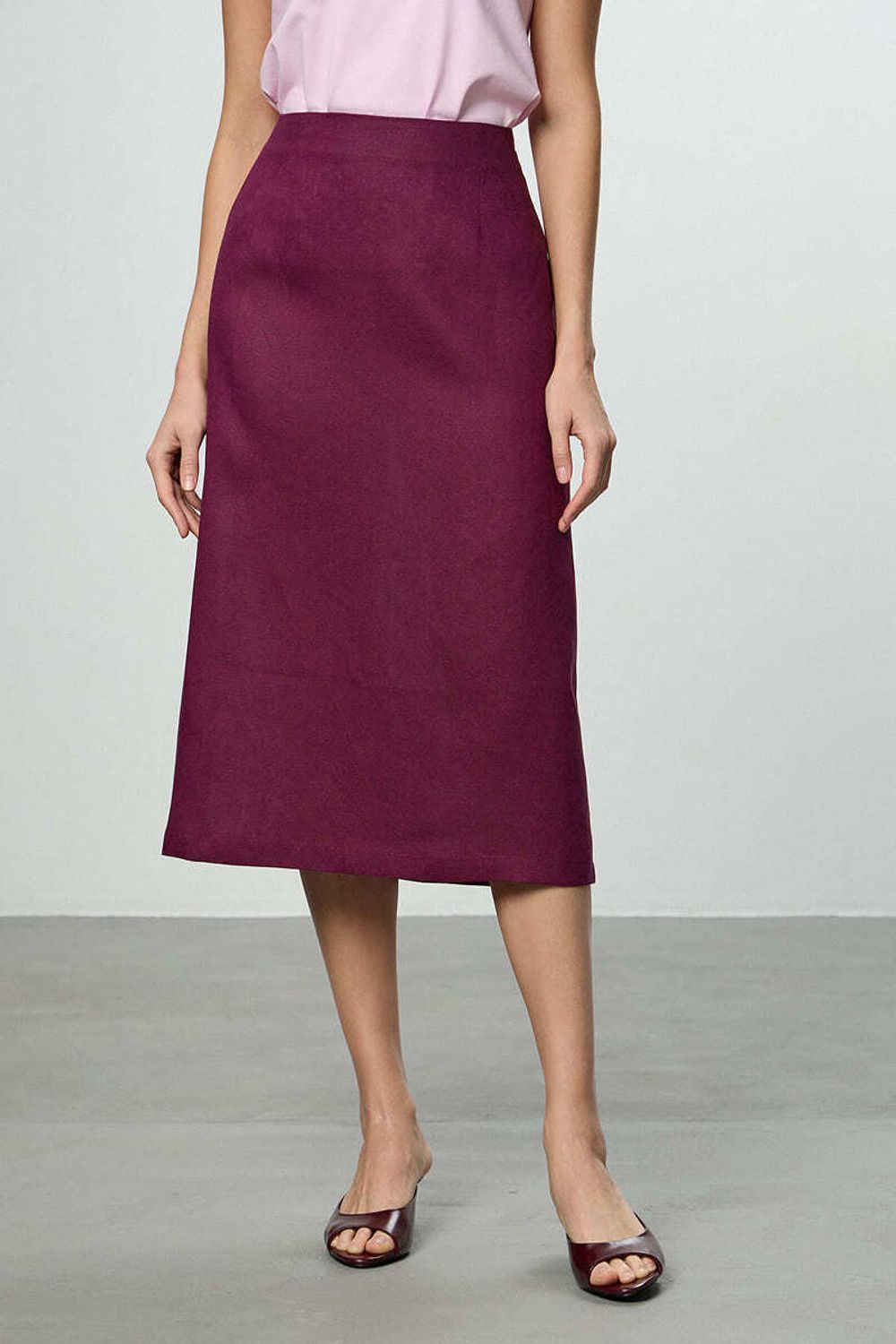 Юбка льняная А-силуэт винный (Размер 48)