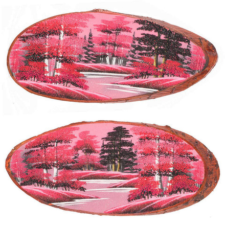 Панно на срезе дерева "Розовый закат" горизонтальное 60-65 см R118858