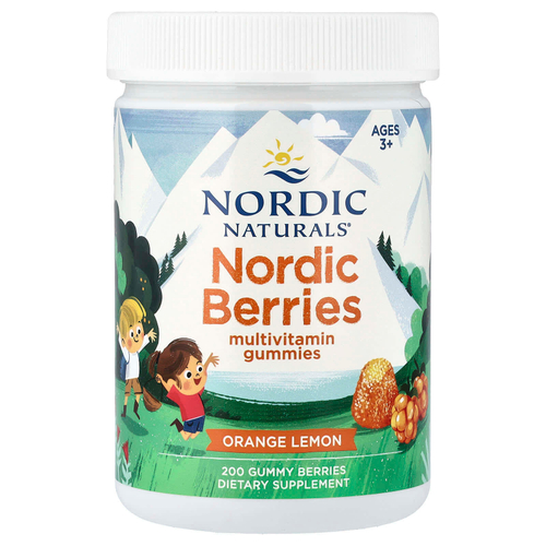 Nordic Naturals, Nordic Berries, мультивитаминные жевательные таблетки, для детей от 3 лет, апельсин и лимон, 200 жевательных таблеток