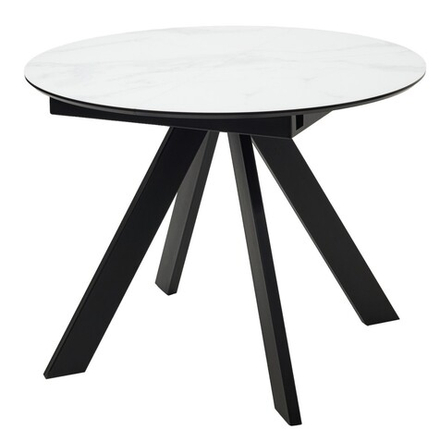 Стол БОНЖУР 100 БЕЛЫЙ МРАМОР, стекло, черная шагрень / ЧЕРНЫЙ каркас М-City