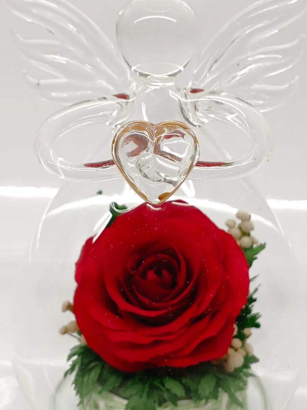 натуральная роза в стеклянном ангеле, вакуум