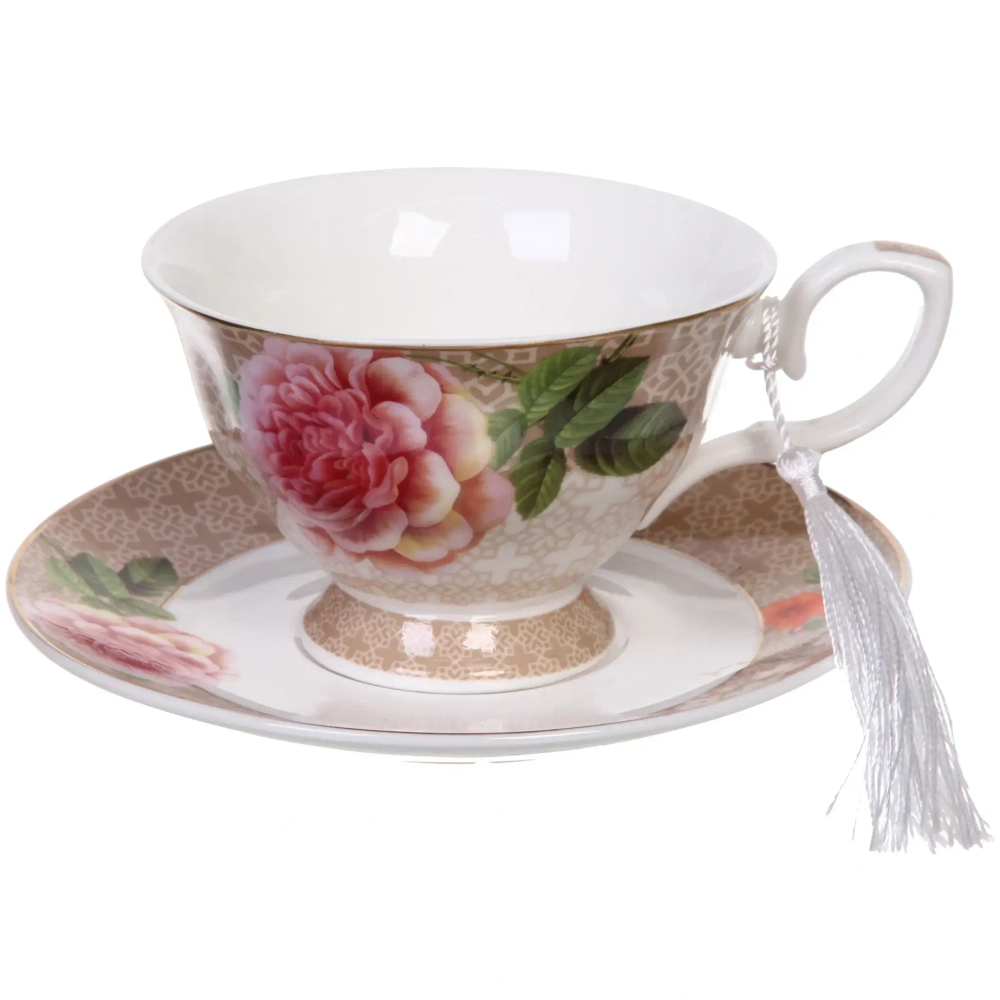 Чайная пара керамическая «Грация» (кружка 220мл+блюдце) в подарочной коробке, бежевая