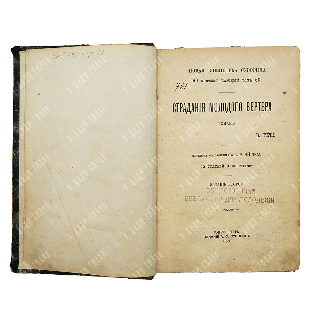 Гёте И. В. Страдания молодого Вертера : роман. Спб.: А. С. Суворин. 1904.