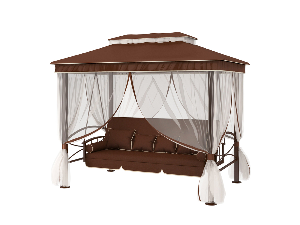 Садовая беседка качели Пальмира Шоколад с противомоскитной сеткой по кругу арт.98943