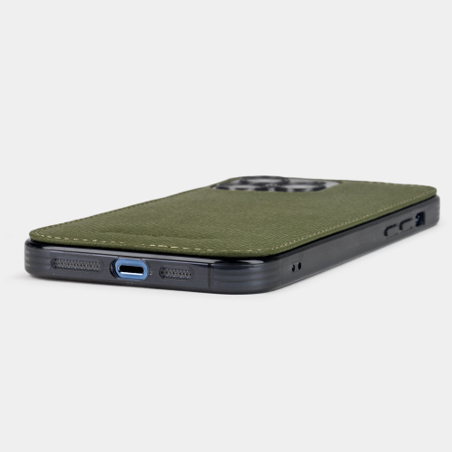 Чехол для iPhone 15 Pro Max из кожи сафьяно, цвета хаки