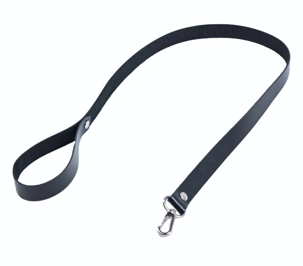 Черный кожаный поводок с карабином (Цвет: черный)