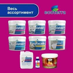 Краска ВД-АК 2180 Ecoterra Eurolatex 7, интерьерная ,для стен и потолков, матовая, быстросохнущая, белоснежная, 3кг