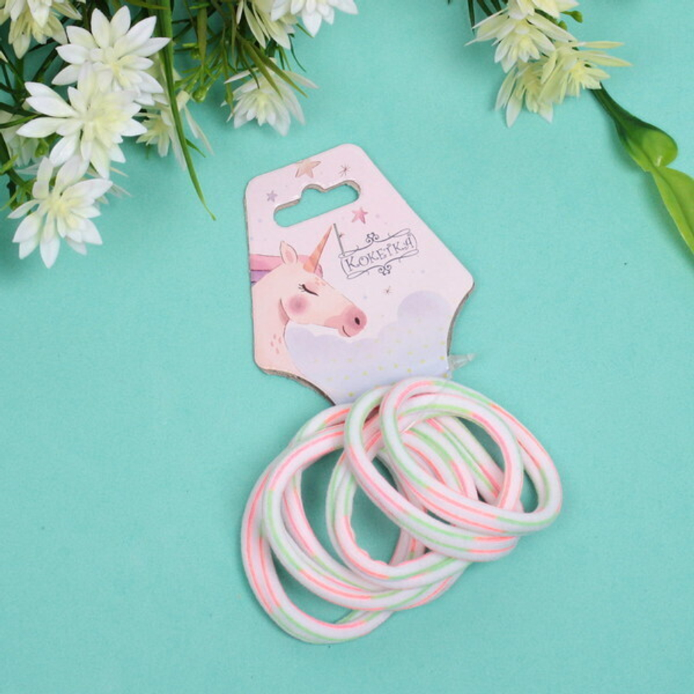 Резинки для волос детские 6шт «Your Paradise», нежные колечки, микс 6 цветов, d-5,5см (подвес Единорожек)