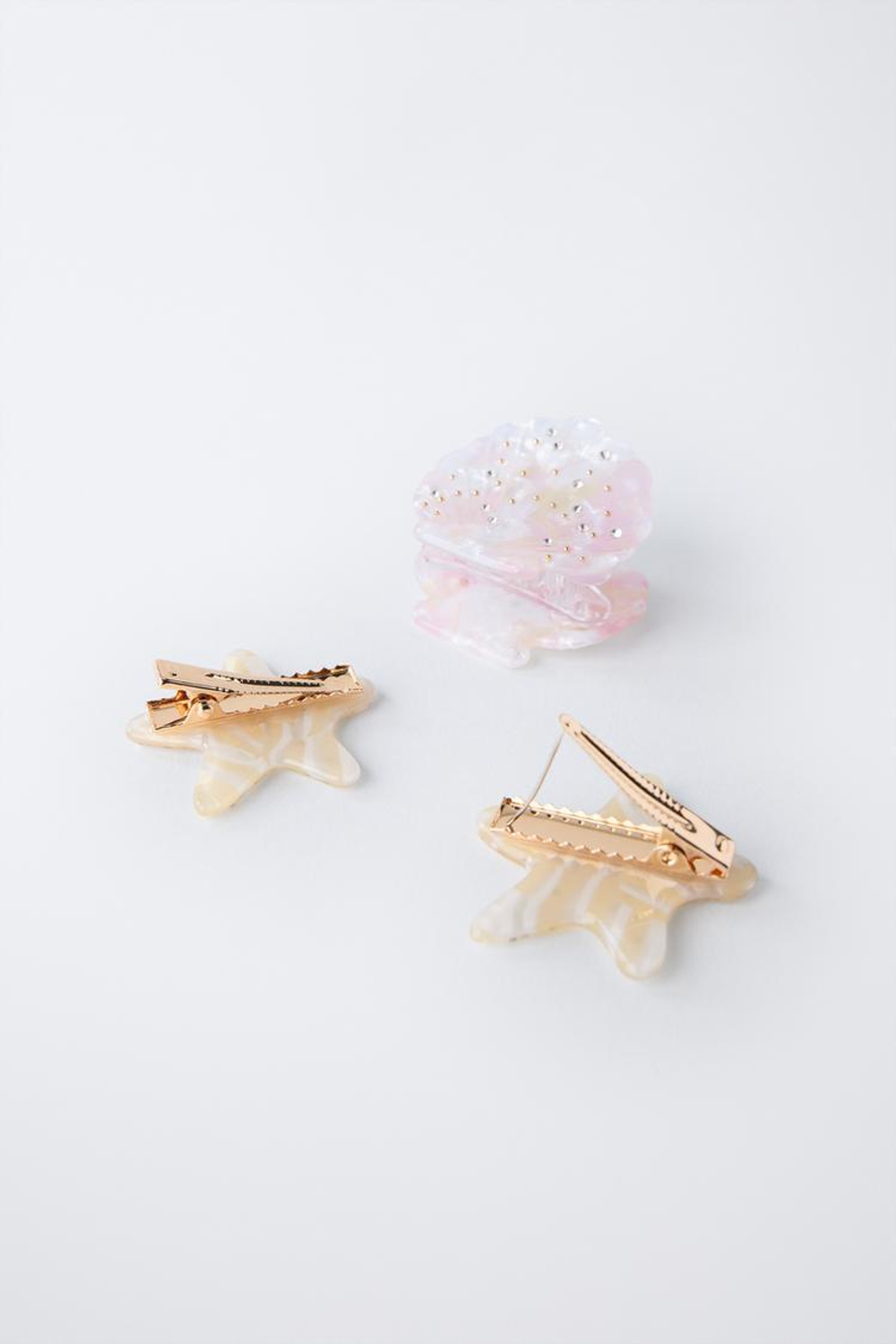 ZARA НАБОР ИЗ 3 ЗАКОЛОК ДЛЯ ВОЛОС «РАКУШКА» И «ЗВЕЗДЫ», ЭКРЮ