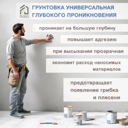 Грунтовка для стен и потолков, под обои штукатурку покраску, акриловая универсальная 1 л, глубокого проникновения, противоплесневая, противогрибковая,