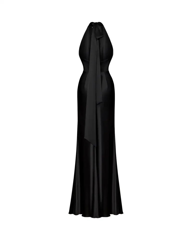 Alia maxi, платье макси из черного атласа