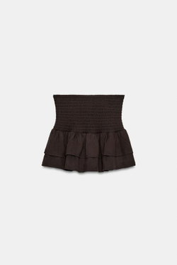 ZARA ЮБКА-ШОРТЫ С ЖАТКОЙ И ВОЛАНАМИ, КОРИЧНЕВЫЙ