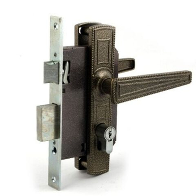 Замок врезной Омега, ЗВ7.01, 00-00000594, ручка в комплект, цилиндровый, бронз