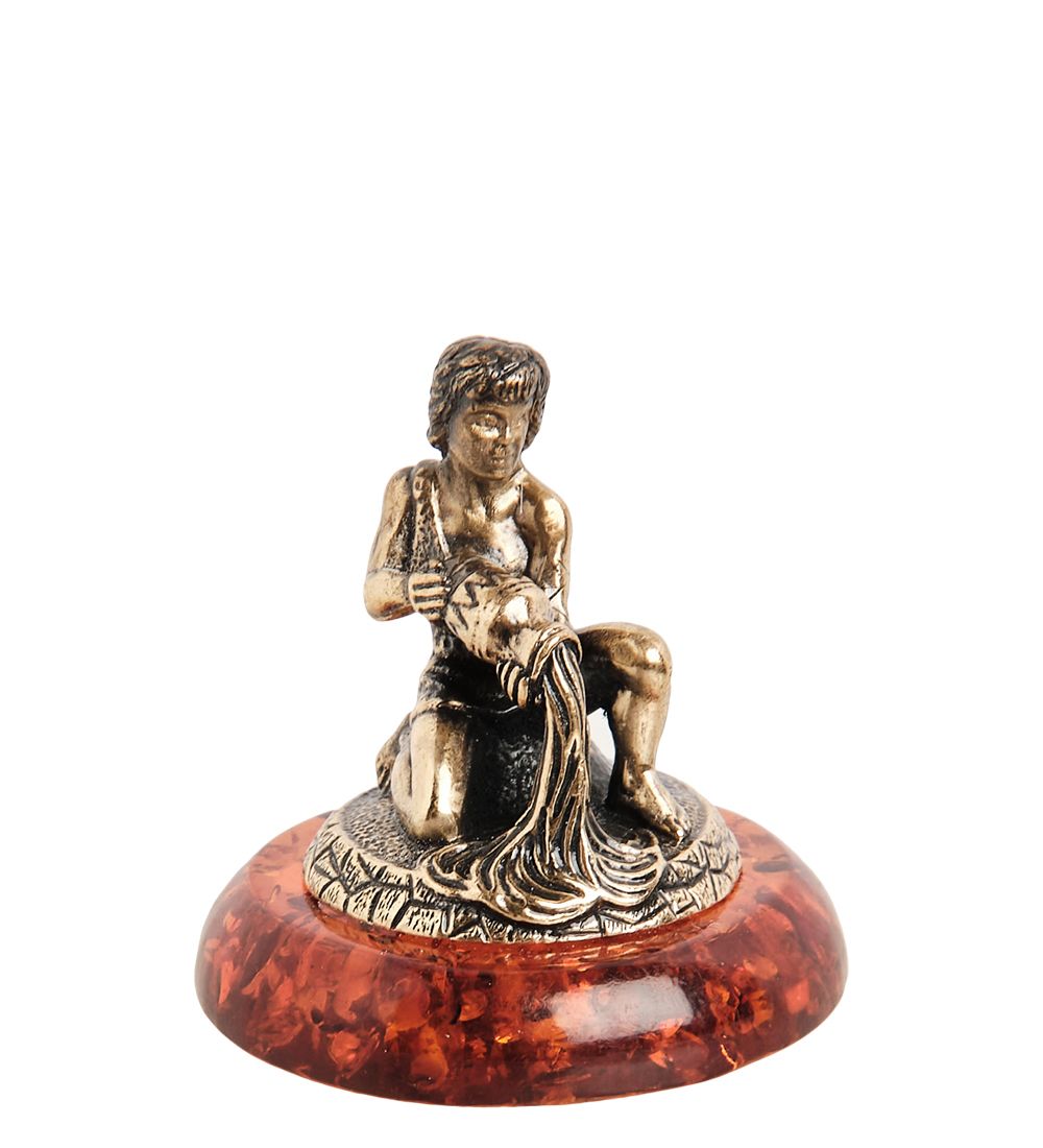 Народные промыслы AM- 988 Фигурка «Знак зодиака - Водолей» (латунь, янтарь)