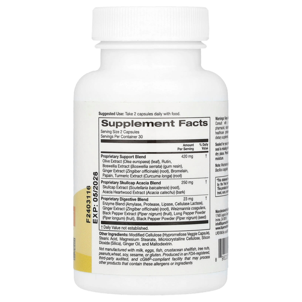 Super Nutrition, добавка для поддержки суставов с экстрактом оливы, рутином, экстрактами босвеллии и имбиря, 60 вегетарианских капсул