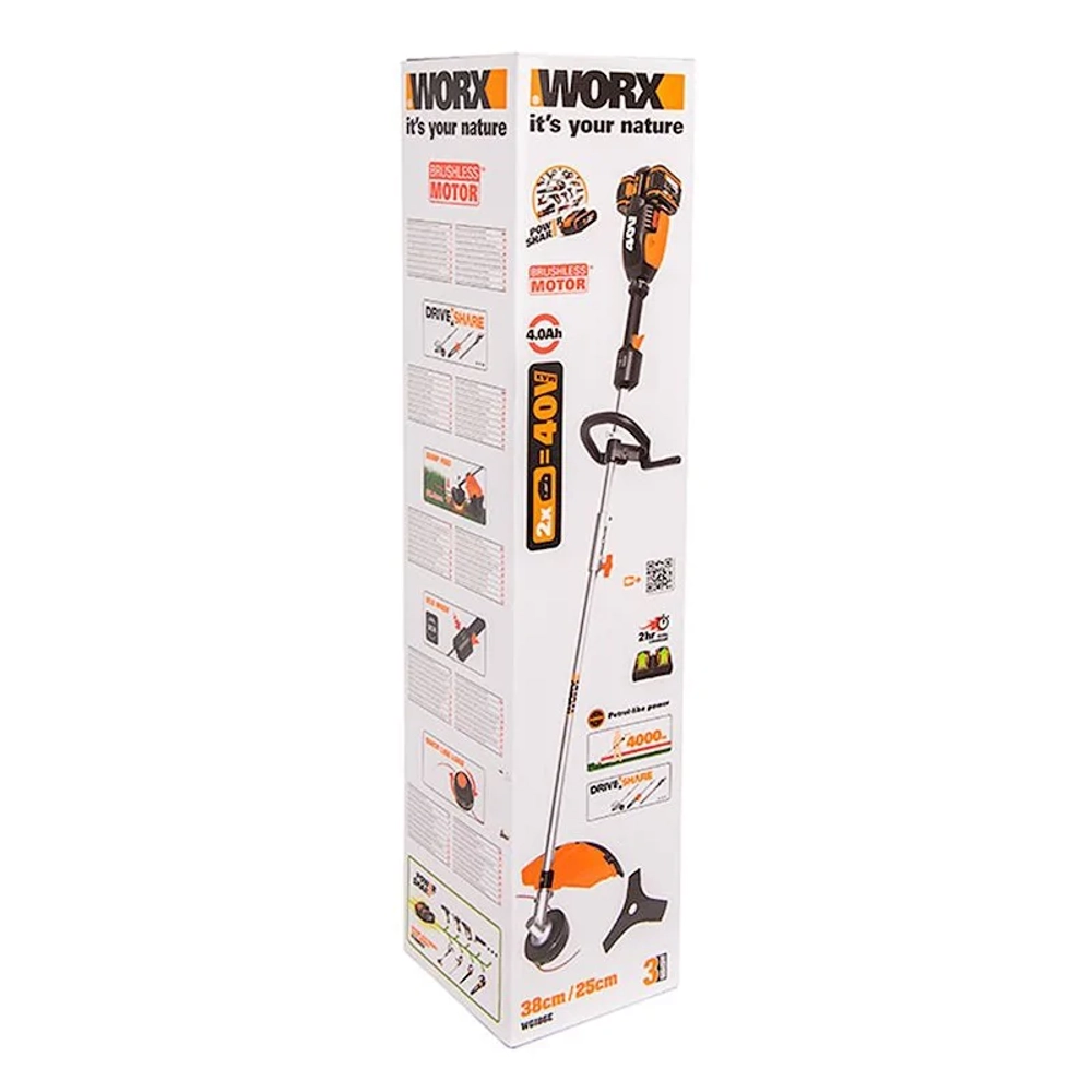 Триммер аккумуляторный WORX WG186E.1 40В (2 x 4 Ач, ЗУ) захват 250 мм, 8.8 кг
