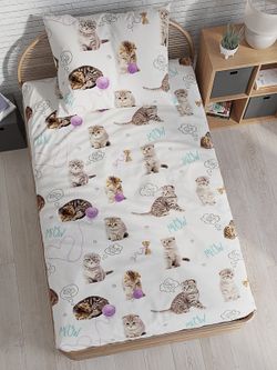 Постельное белье перкаль Сказка "Пушистики" 1,5-сп Наволочка 50х70 см 1 шт Простынь на резинке 90x200 см Пододеяльник 145x205 см