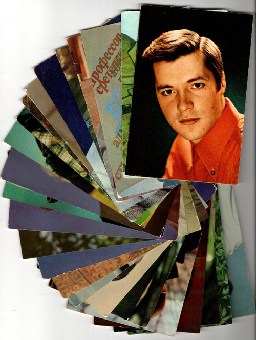 №46 Открытки Артисты и актёры СССР 1970–1980-е г. 25 штук. Цветные, чистые, без повторов