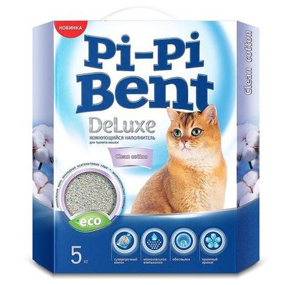 Наполнитель Pi-Pi-Bent Deluxe Clean cotton для кошачьего туалета, комкующийся, коробка 5 кг