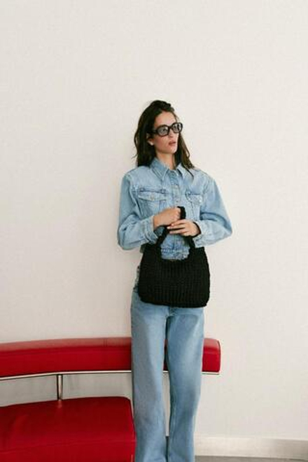 ZARA ПЛЕТЕНАЯ СУМКА-ШОПЕР, ЧЕРНЫЙ