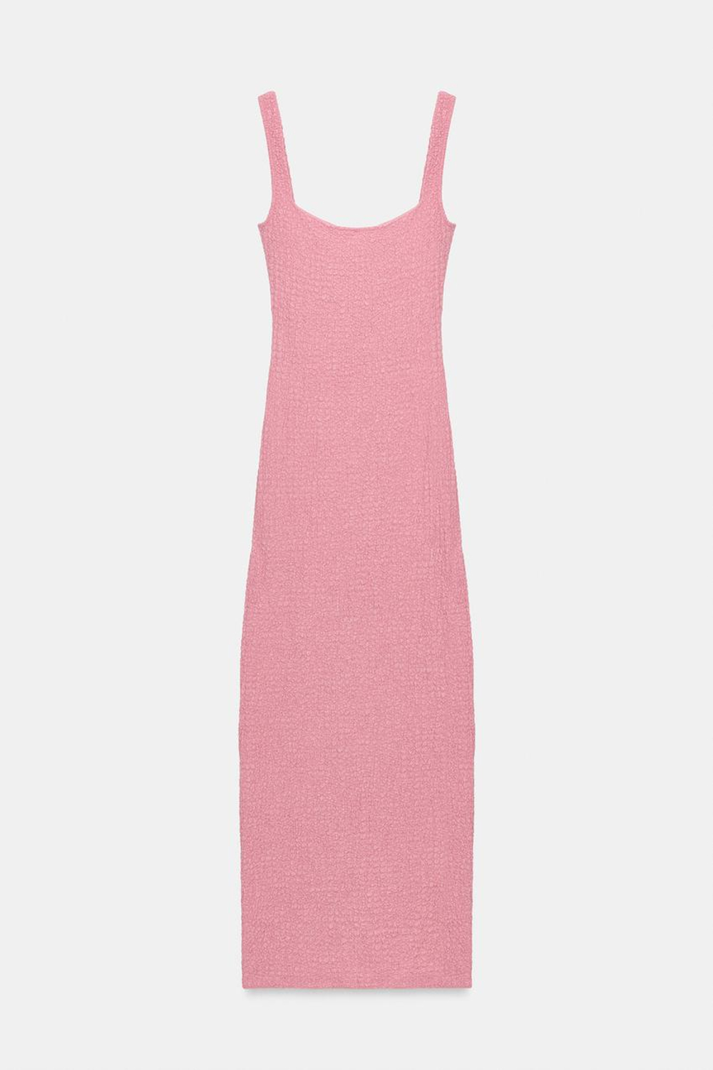 ZARA ПЛАТЬЕ МИДИ ИЗ РЕЛЬЕФНОЙ ТКАНИ, ЦВЕТ РОЗОВОГО ДЕРЕВА