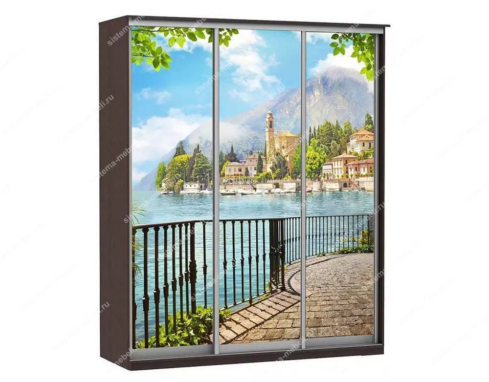 Шкаф купе Модерн 1776х450 3-х дверный 3-х секционный фотопечать №4 венге