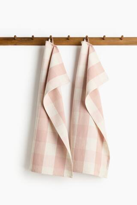 H&M HOME НАБОР КУХОННЫХ ПОЛОТЕНЕЦ В КЛЕТКУ ( 2 ШТ.), СВЕТЛО-РОЗОВЫЙ