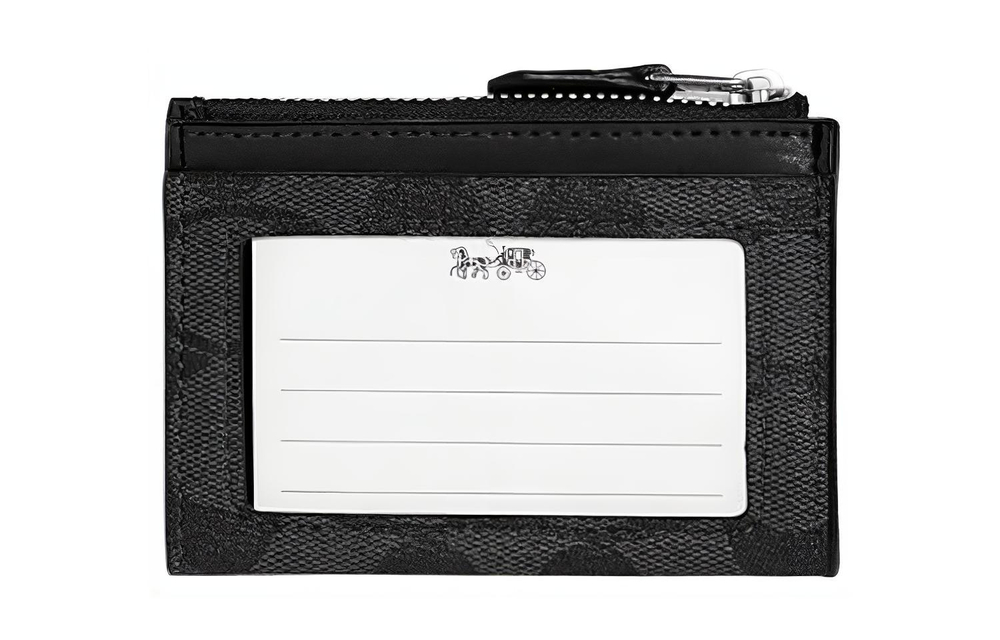 COACH Skinny Id Case Artificial Leather Document Wallet, Card Holder Regular Women"s Black
