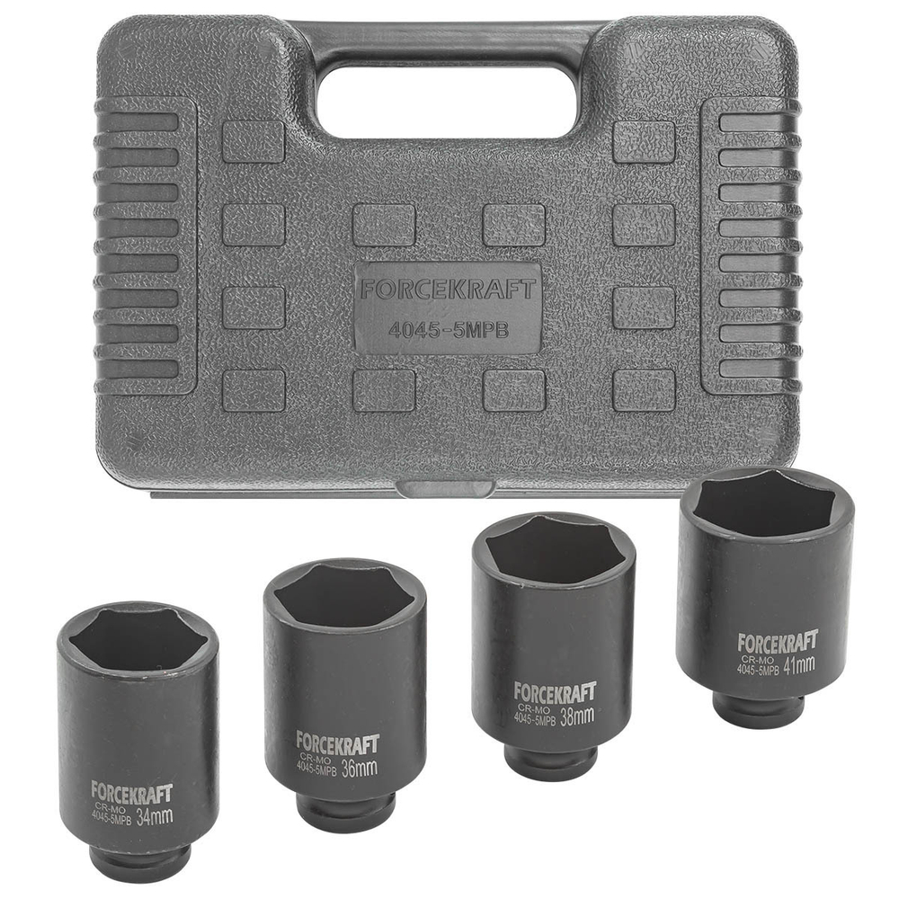 Головки ударные глубокие, набор 4пр., 1/2''(6гр.) FORCEKRAFT FK-4045-5MPB