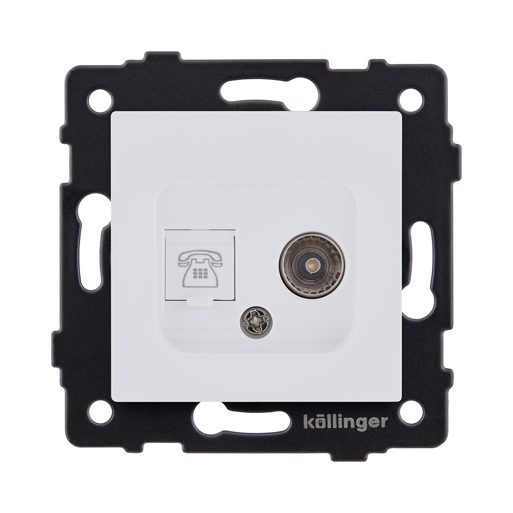 Розетка двойная TV (мама) + телефонная розетка RJ11, белый матовый Kollinger REA-013WM для Aspekt, Eleganz, Reflex