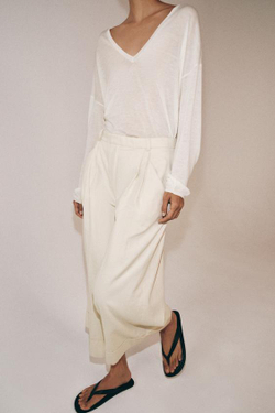 ZARA БРЮКИ С ЗАЩИПАМИ ИЗ СМЕСОВОГО ЛЬНА — ZW COLLECTION, ЭКРЮ