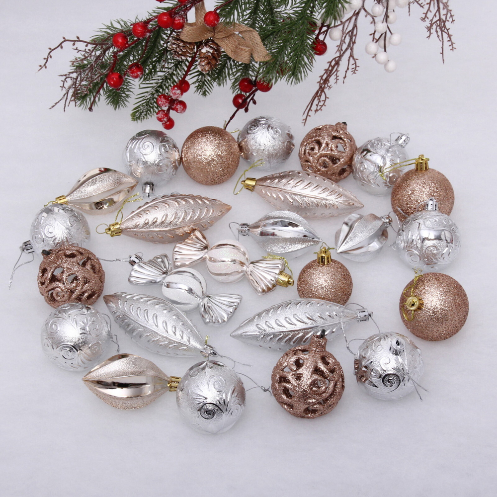 Набор украшений «Зимний вечер» (28 предметов),шампань/серебро