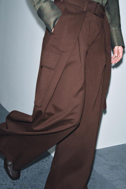 ZARA БРЮКИ КАРГО С ЗАЩИПАМИ — ZW COLLECTION, КОРИЧНЕВЫЙ