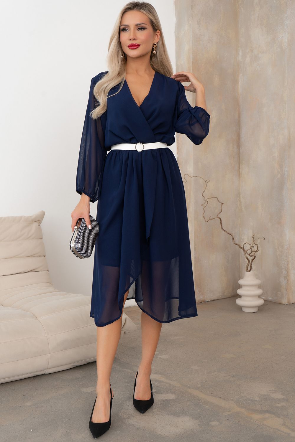 Платье шифоновое (синий) Р11-1207/7 Nikol