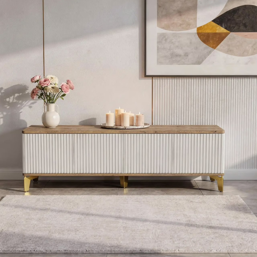 Тумба под телевизор на ножках ROYAL 5047 эко (Дуб Веллингтон-Золото)