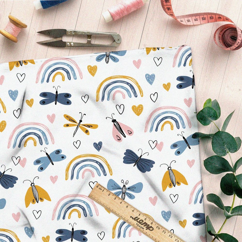 Ткань блэкаут радуги и бабочки