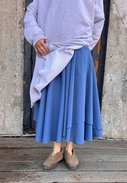 Юбка асимметричная двухслойная, пыльно-синего цвета