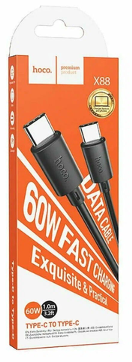 Кабель USB Type-C (m) - USB Type-C (m) HOCO X88 PD 3A 60W 1-метр