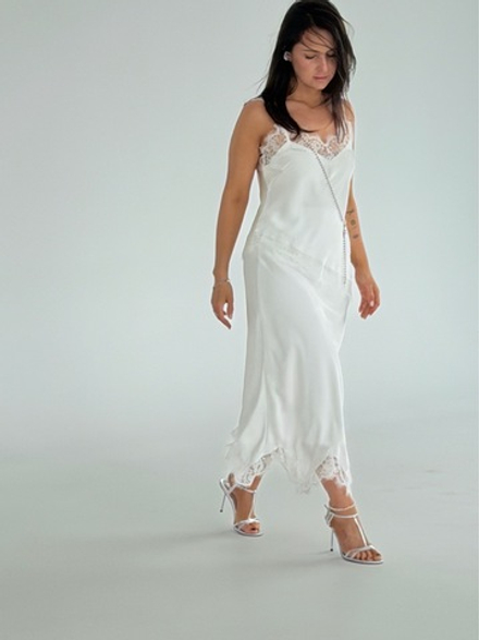 Шелковая юбка с кружевом белая