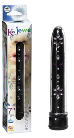Чёрный вибратор со стразами по всей длине - 17,8 см. (Цвет: черный)