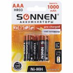 Батарейки аккумуляторные Ni-Mh мизинчиковые комплект 6 шт. AAA (HR03) 1000 mAh SONNEN
