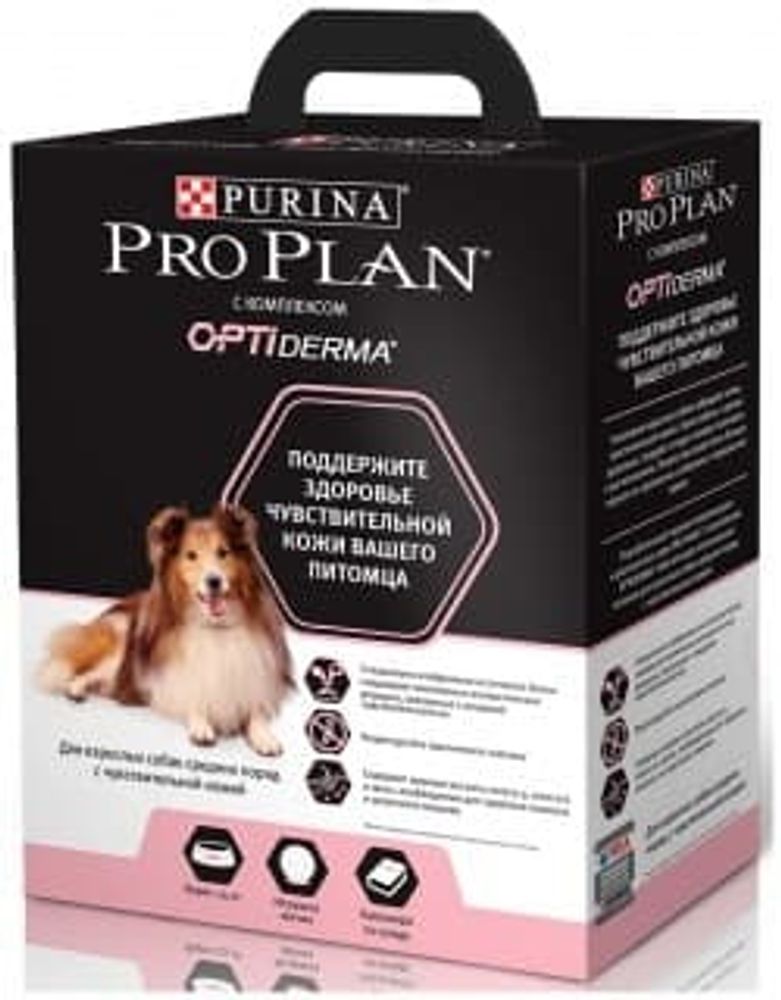 Pro Plan 1,5кг adult OptiDerma medium для собак средних пород с чувст. кожей Лосось ПРОМО