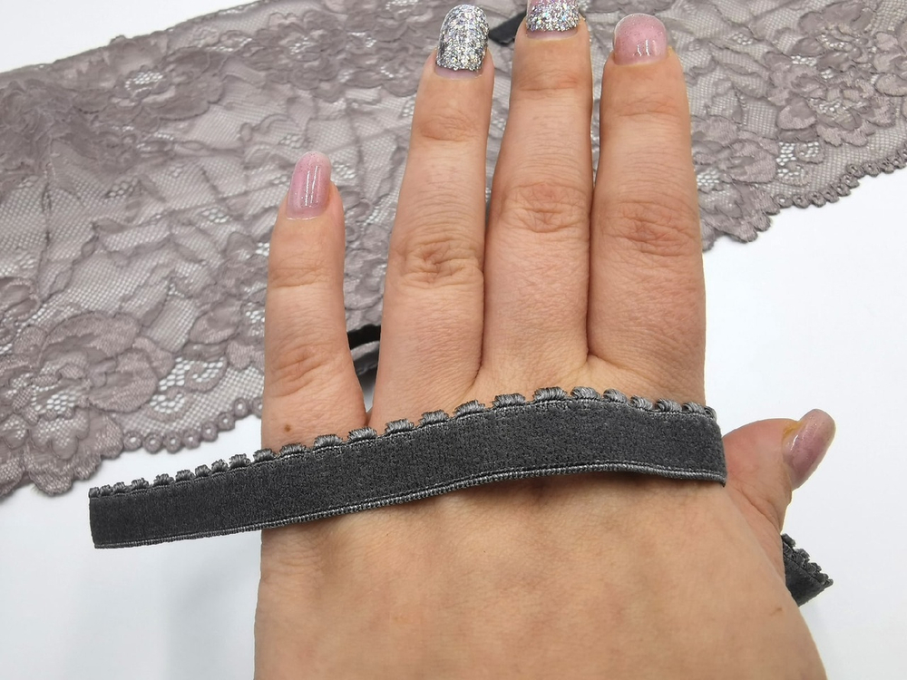 Отделочная резинка с фестонами, 12 мм, темно-серый, (OTR641/12A-2788), м